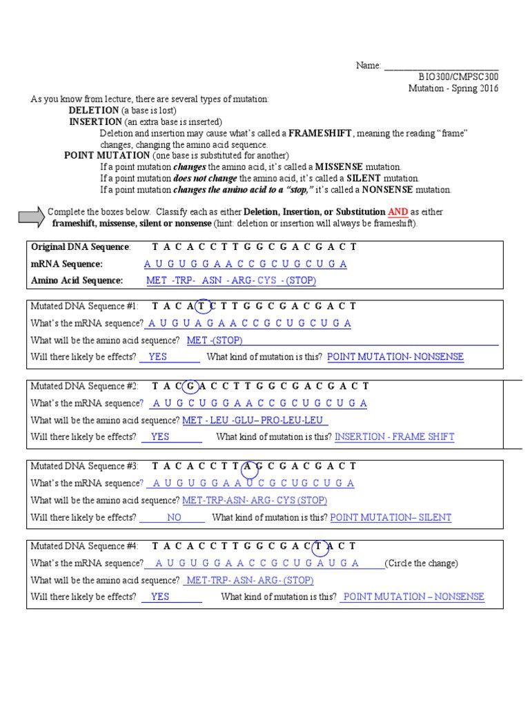 80 Printable Mutation Worksheet Answer Key 24