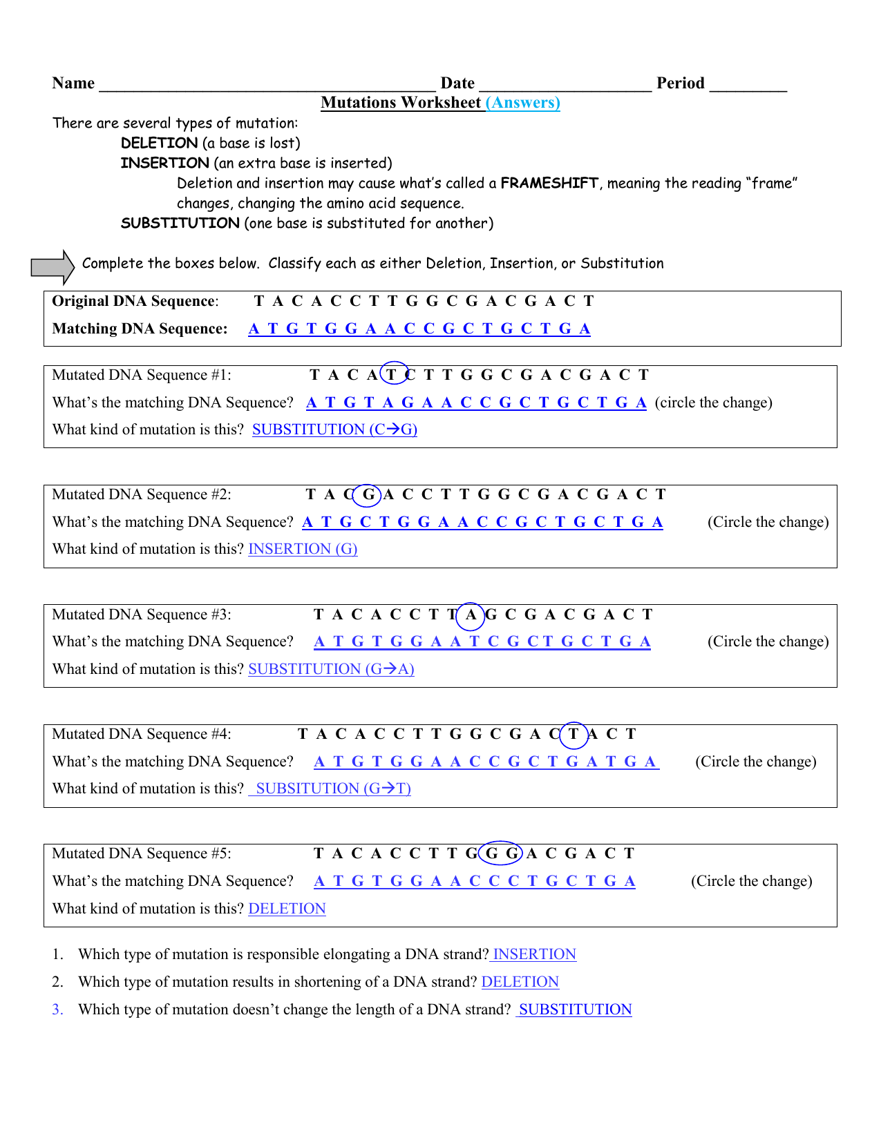 80 Printable Mutation Worksheet Answer Key 28