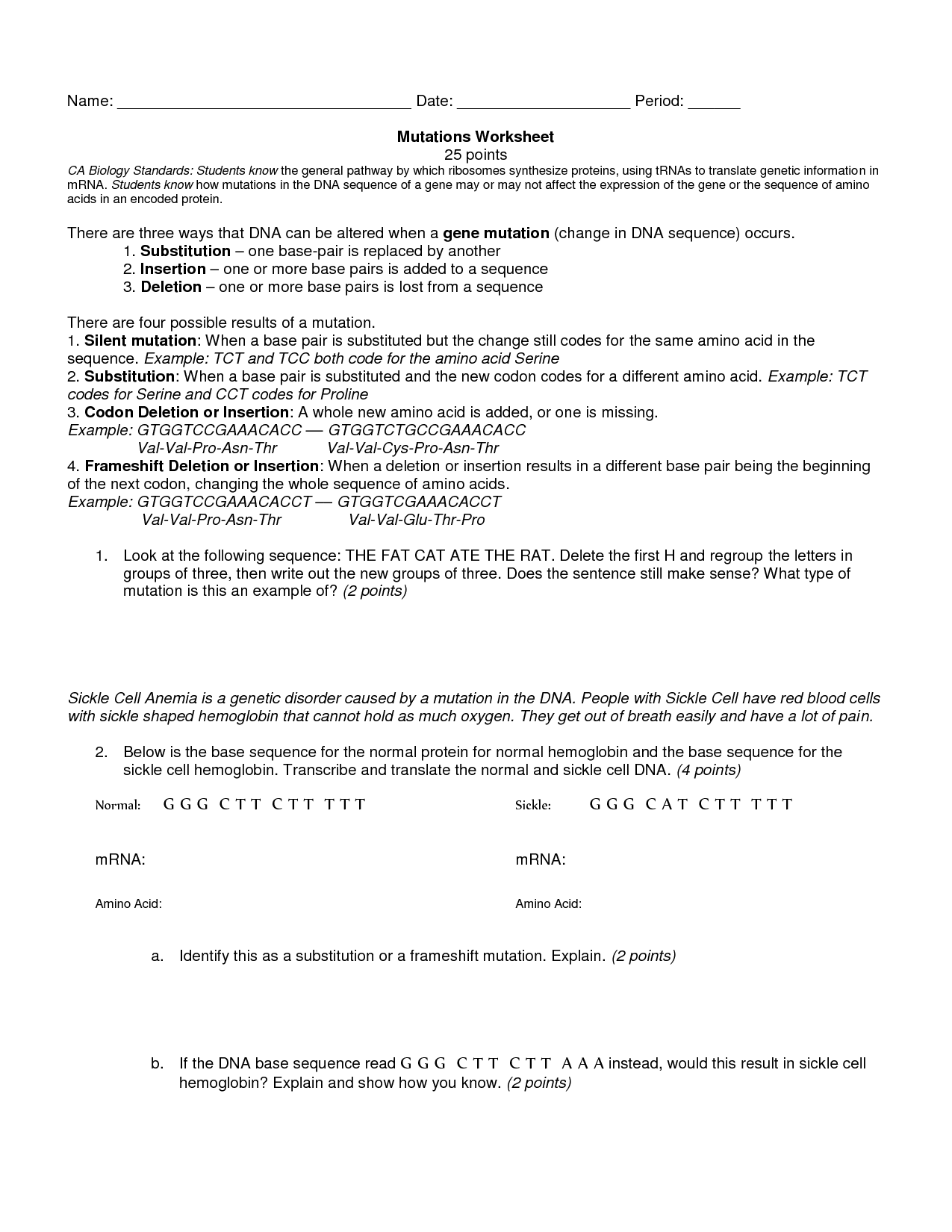 80 Printable Mutation Worksheet Answer Key 29