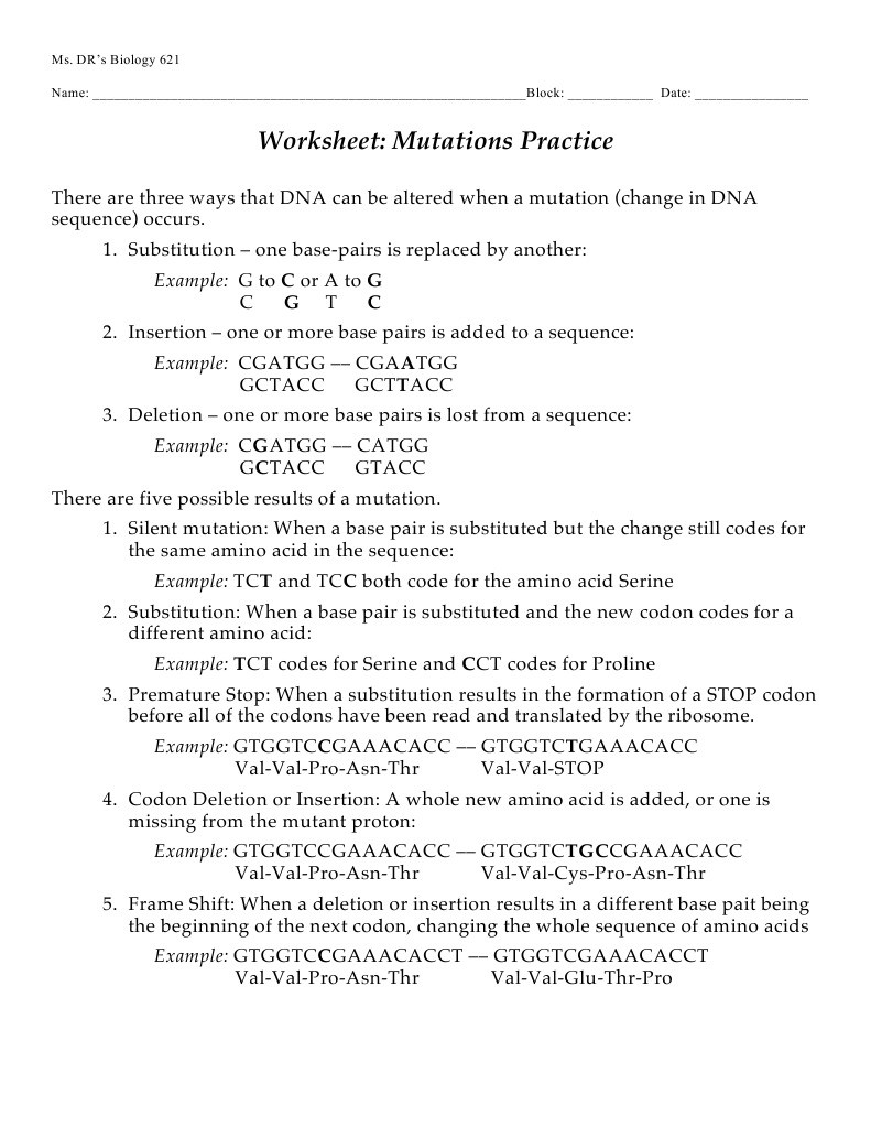 80 Printable Mutation Worksheet Answer Key 52