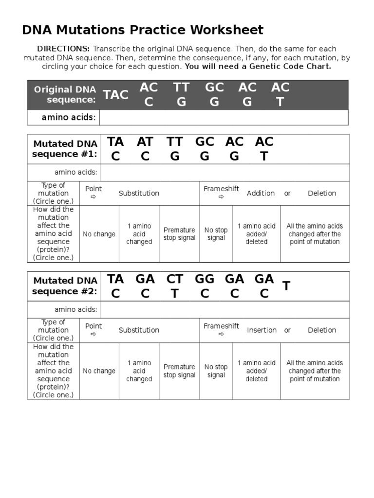 80 Printable Mutation Worksheet Answer Key 56