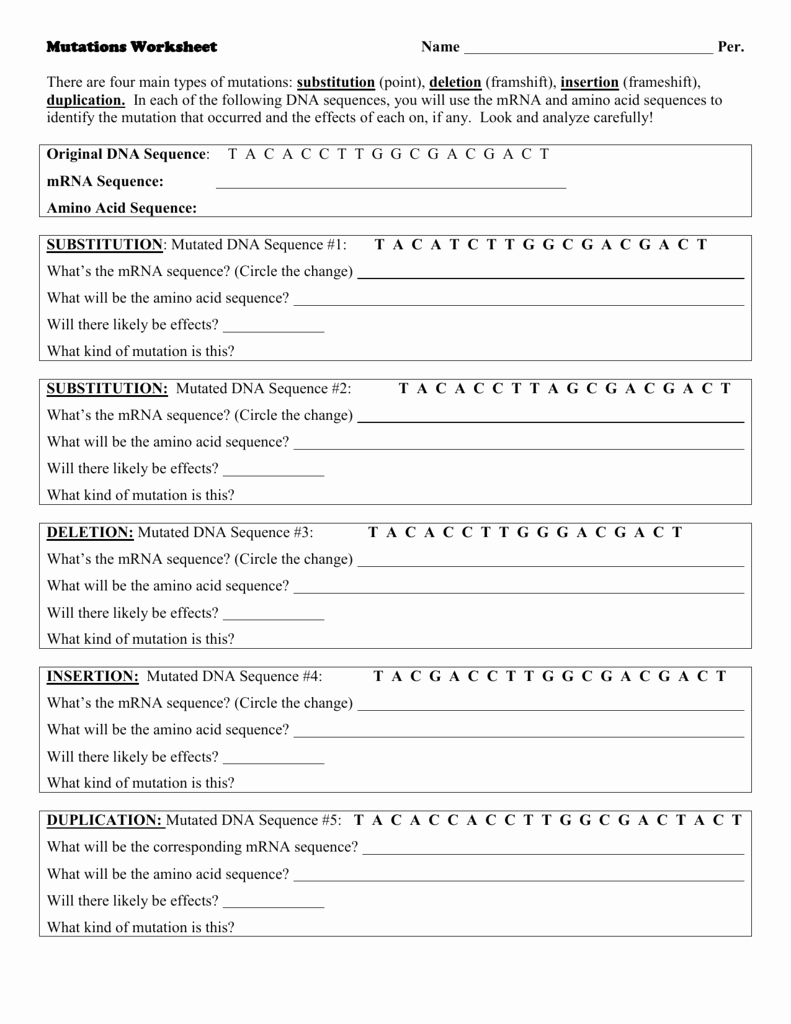 80 Printable Mutation Worksheet Answer Key 59