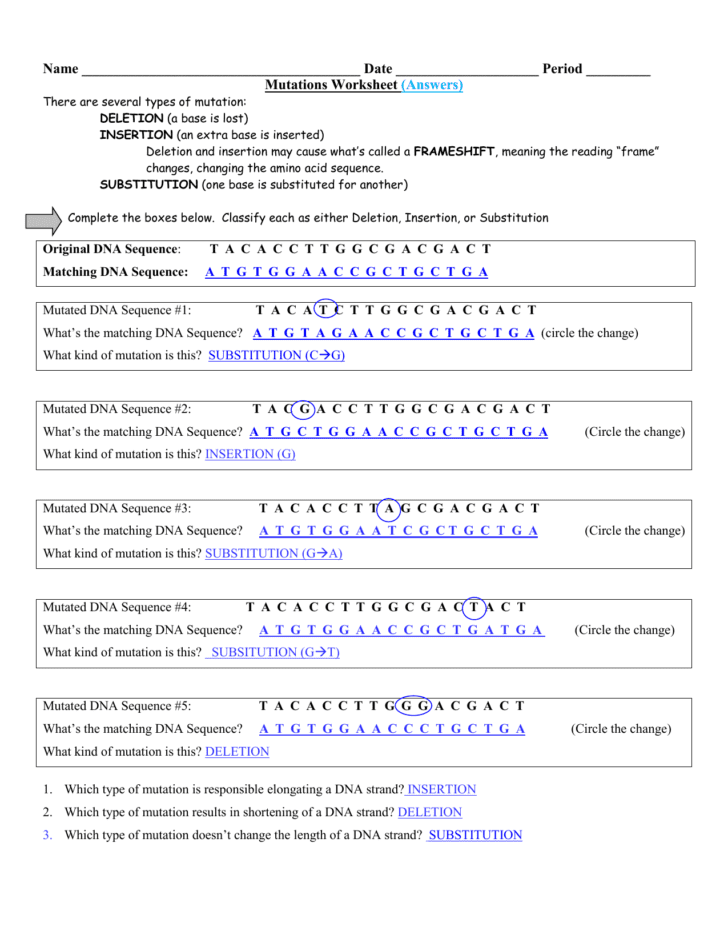 80 Printable Mutation Worksheet Answer Key 7