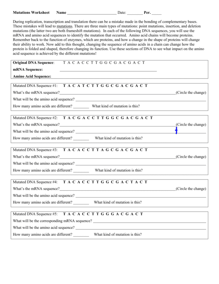 80 Printable Mutation Worksheet Answer Key 75