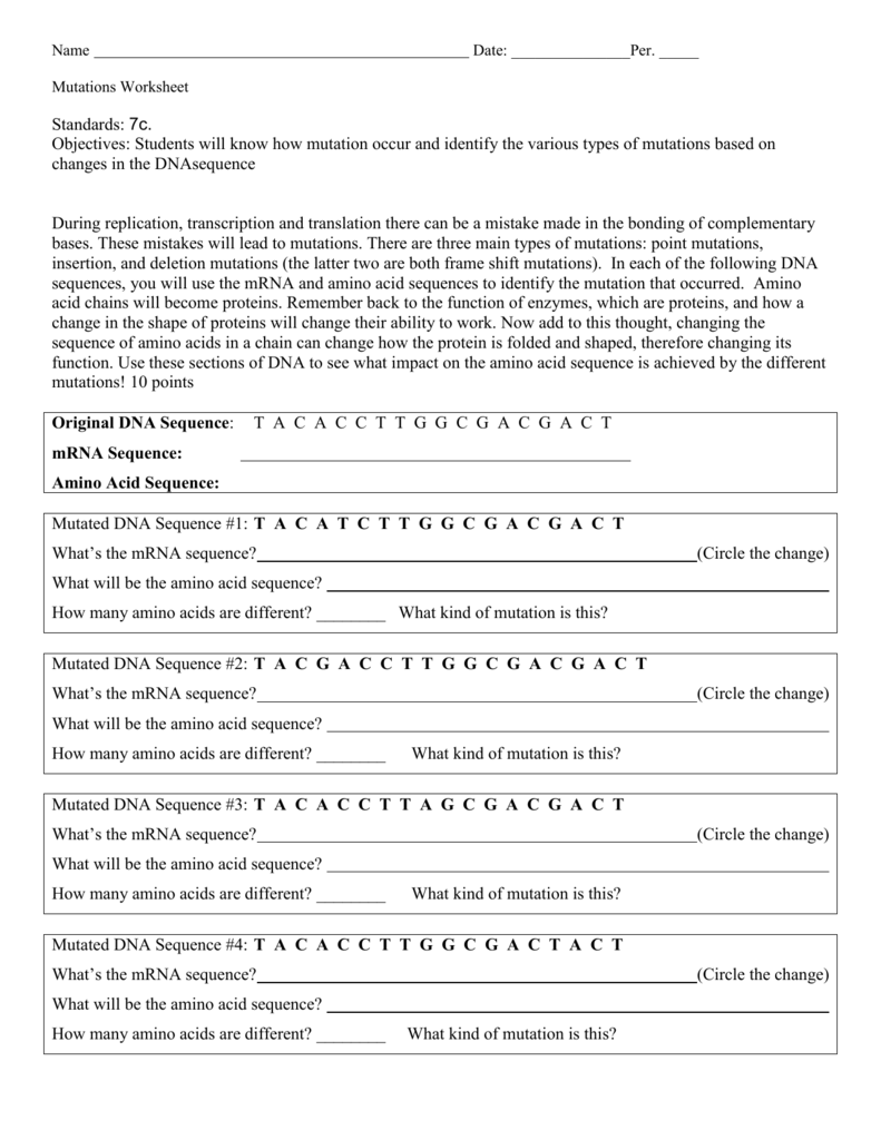 80 Printable Mutation Worksheet Answer Key 84