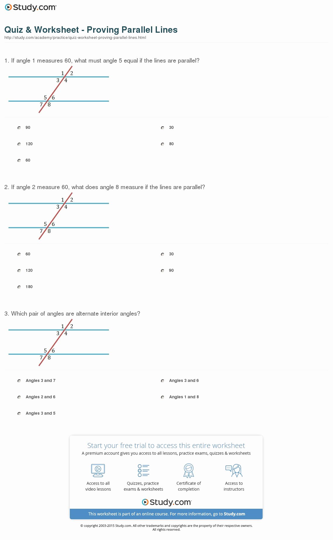 80 Printable Parallel Line Proofs Worksheet 2