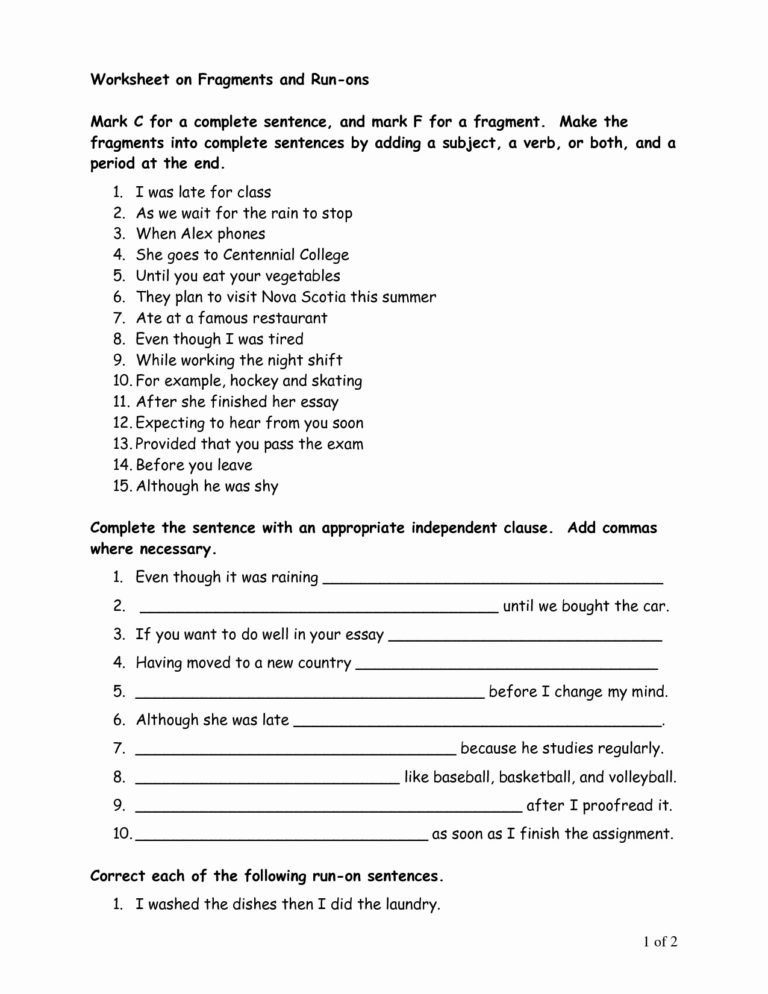 80 Printable Sentence And Fragment Worksheets 10