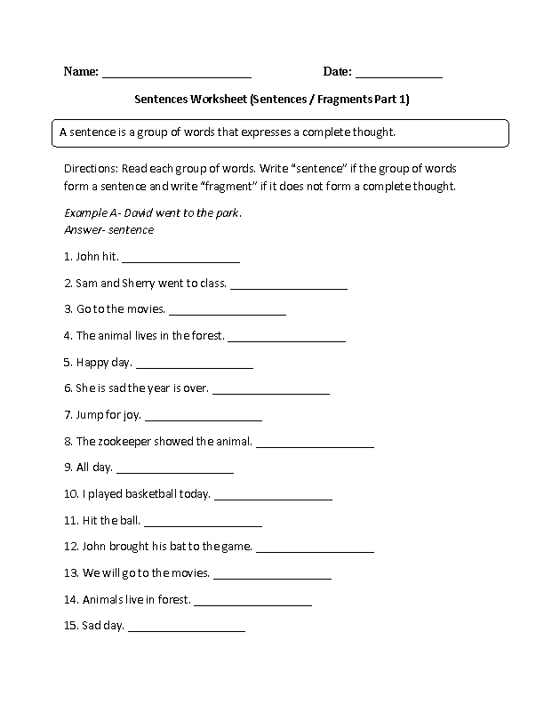 80 Printable Sentence And Fragment Worksheets 31