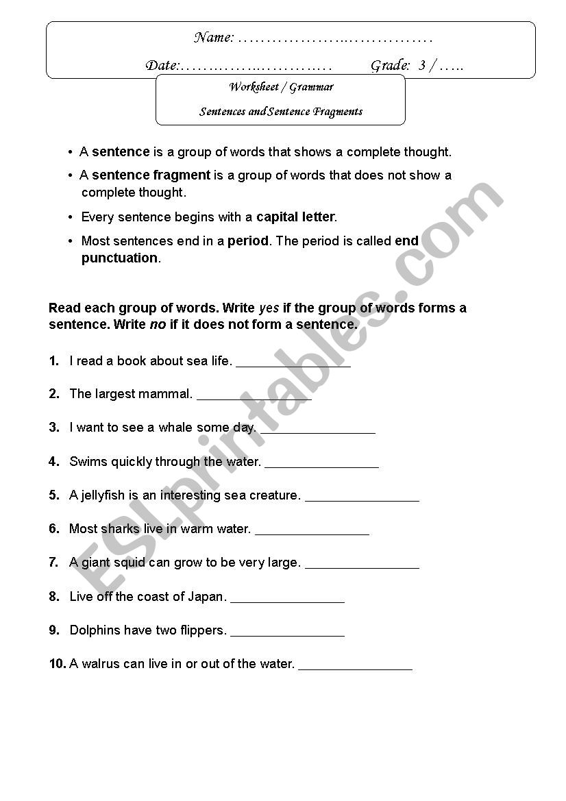 80 Printable Sentence And Fragment Worksheets 33