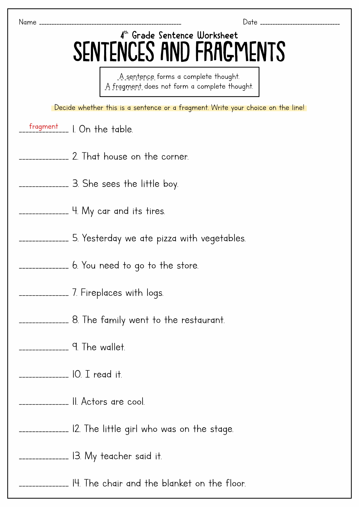 80 Printable Sentence And Fragment Worksheets 44