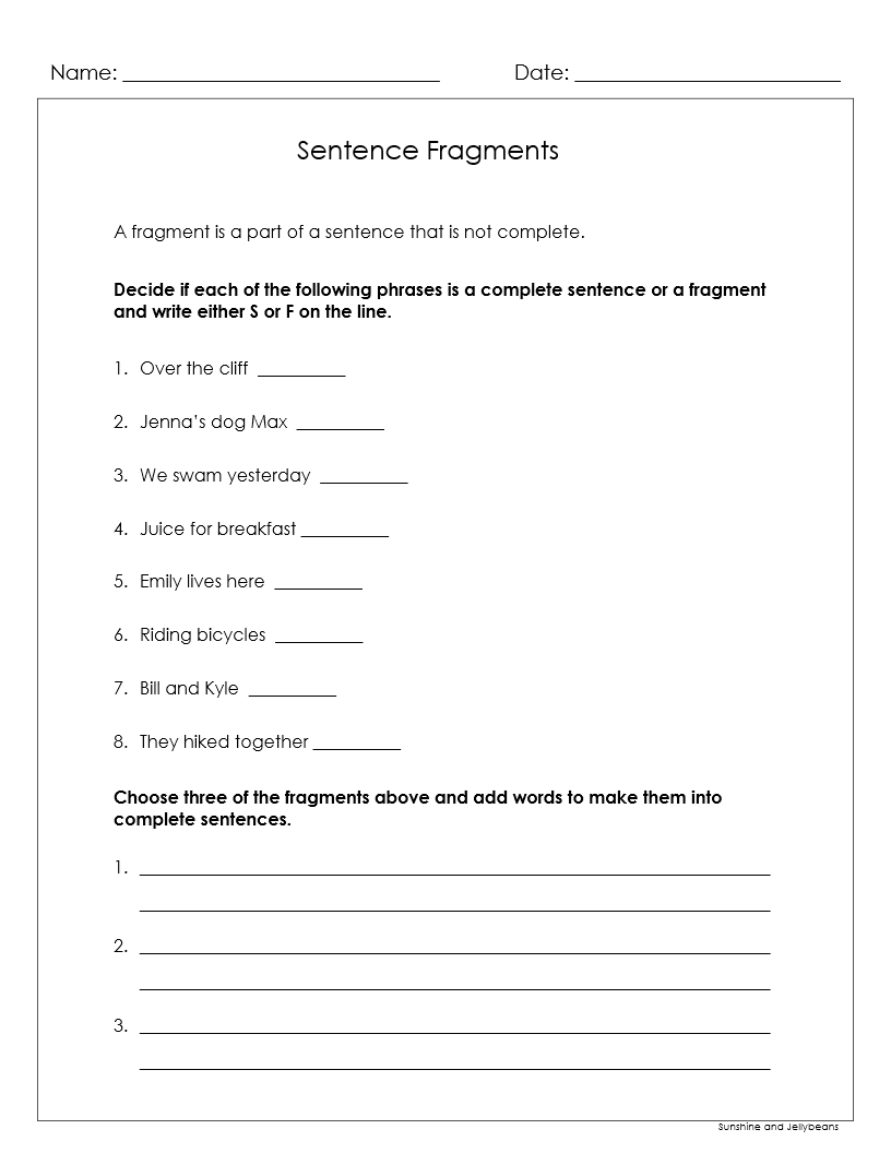 80 Printable Sentence And Fragment Worksheets 46