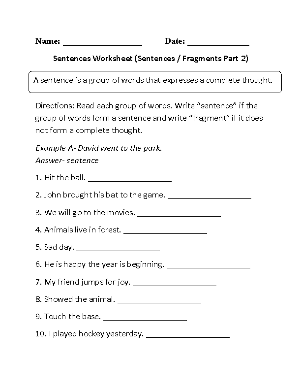 80 Printable Sentence And Fragment Worksheets 51