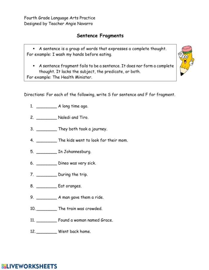 80 Printable Sentence And Fragment Worksheets 57