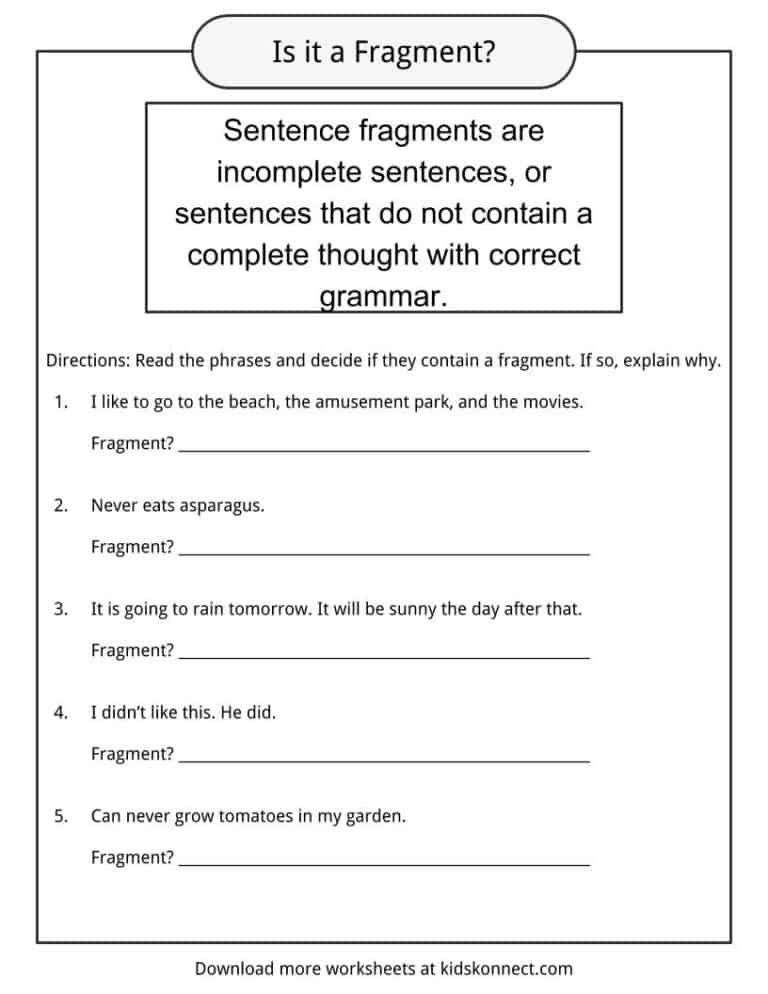 80 Printable Sentence And Fragment Worksheets 58