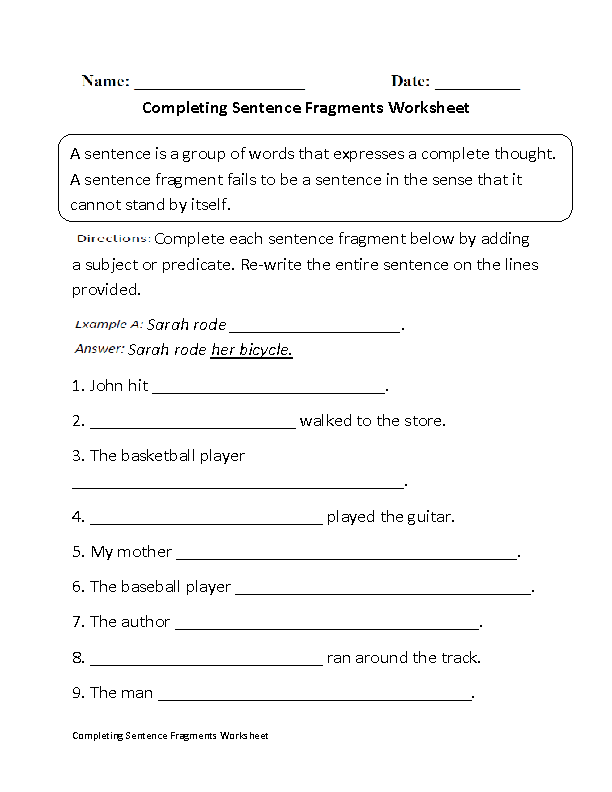 80 Printable Sentence And Fragment Worksheets 75