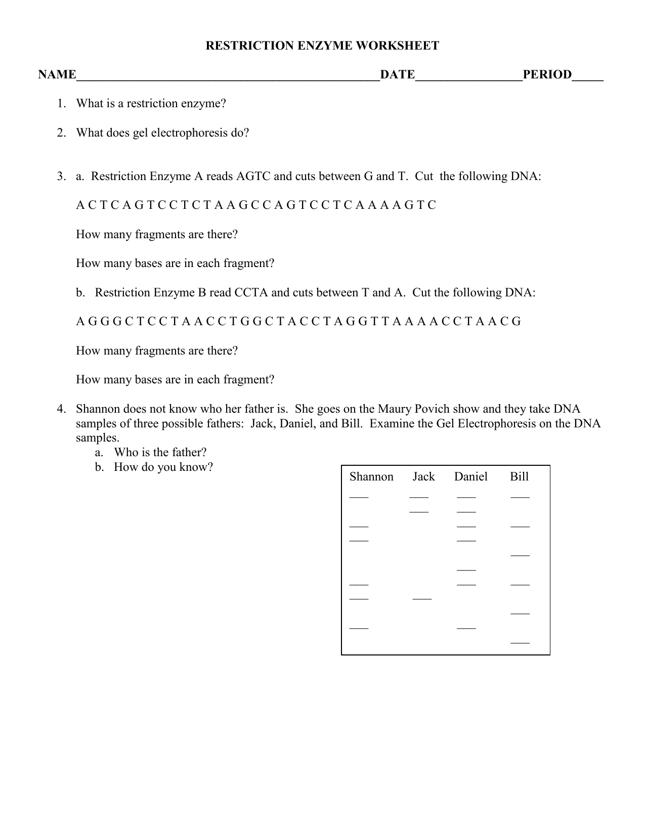 85 Restriction Enzyme Worksheet Answers 1