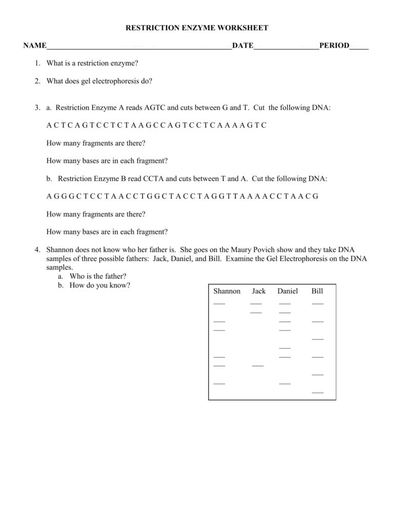 85 Restriction Enzyme Worksheet Answers 81