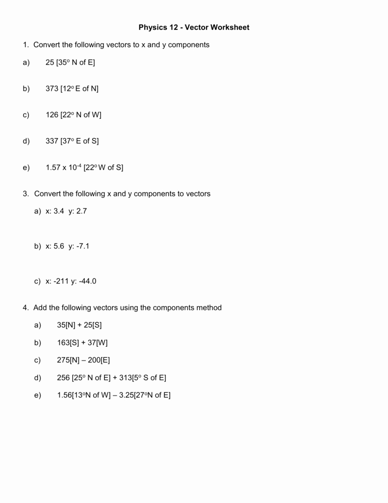 85 Vectors Physics Worksheet Answers 55