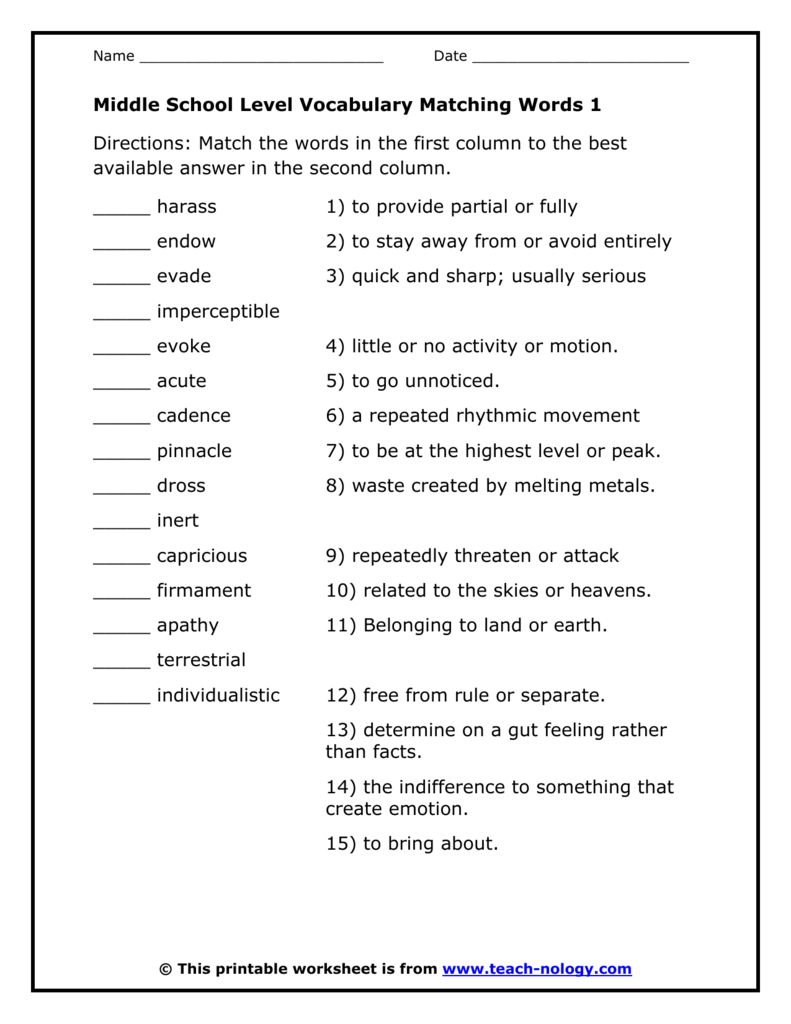 85 Vocabulary Worksheets Middle School 24