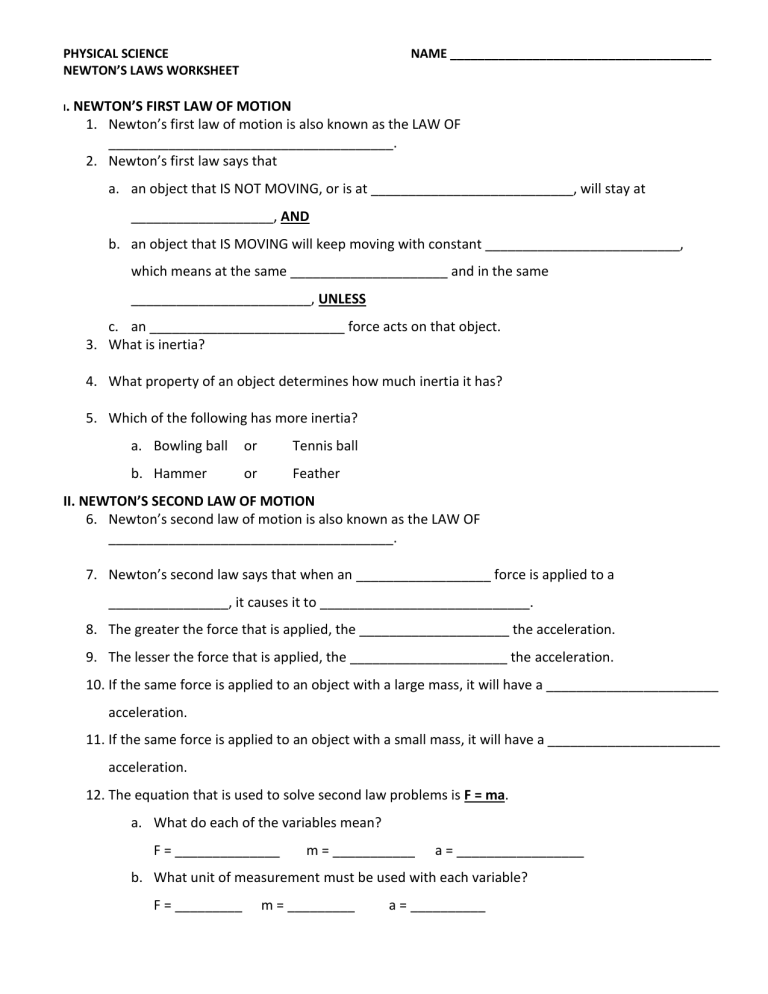 90 Newtons First Law Worksheets 29