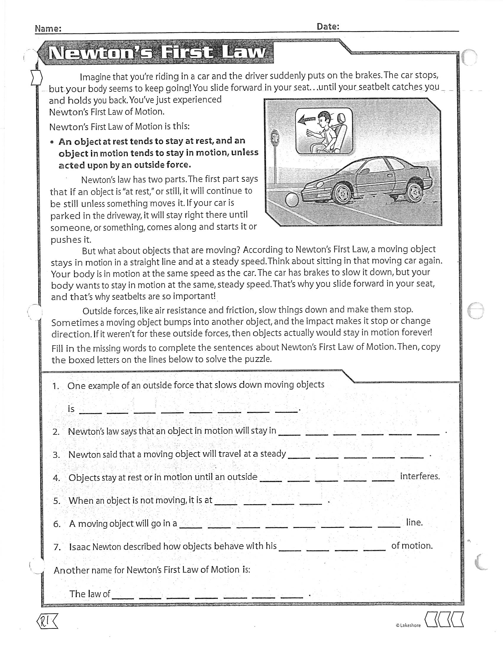 90 Newtons First Law Worksheets 75