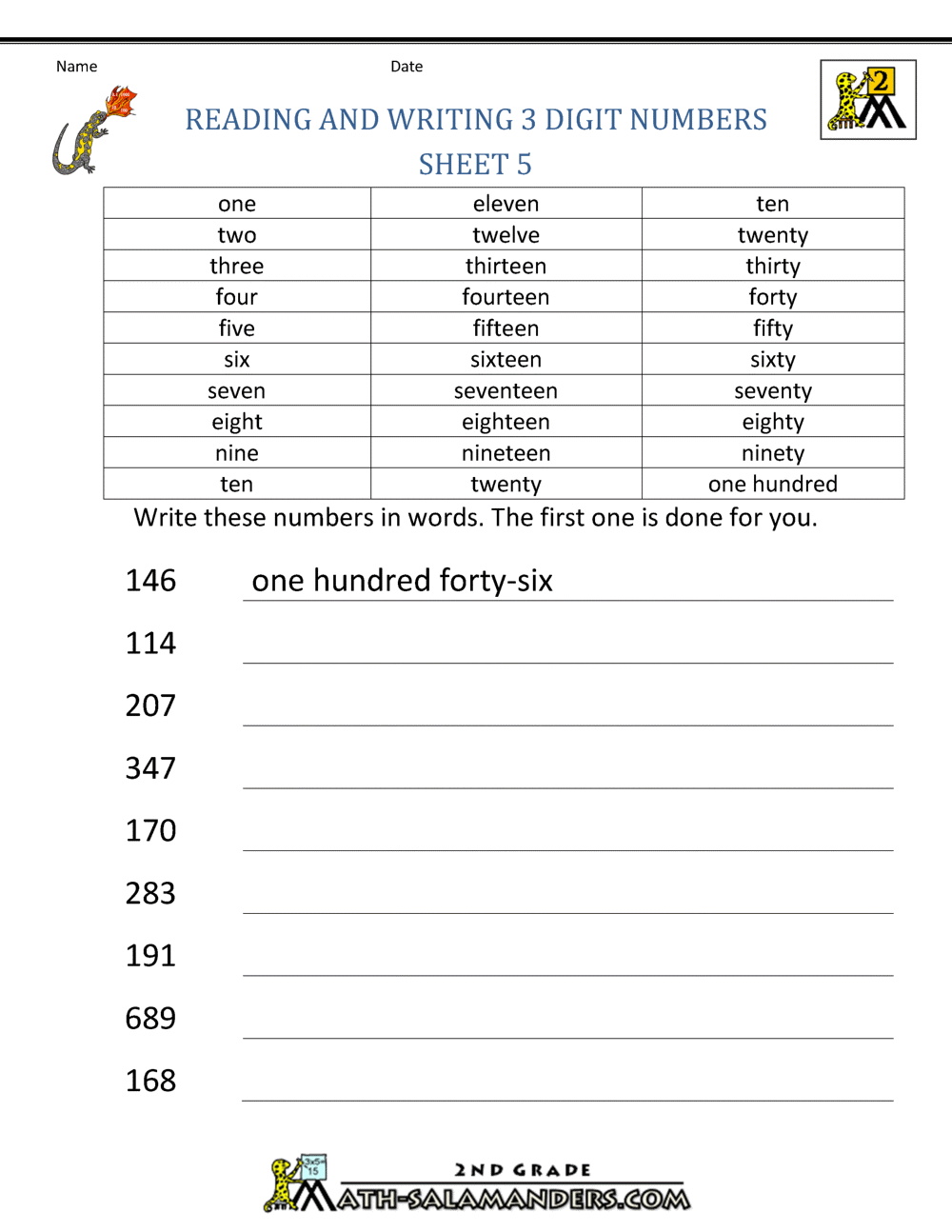 90 Number Words Worksheet 1-1000 24