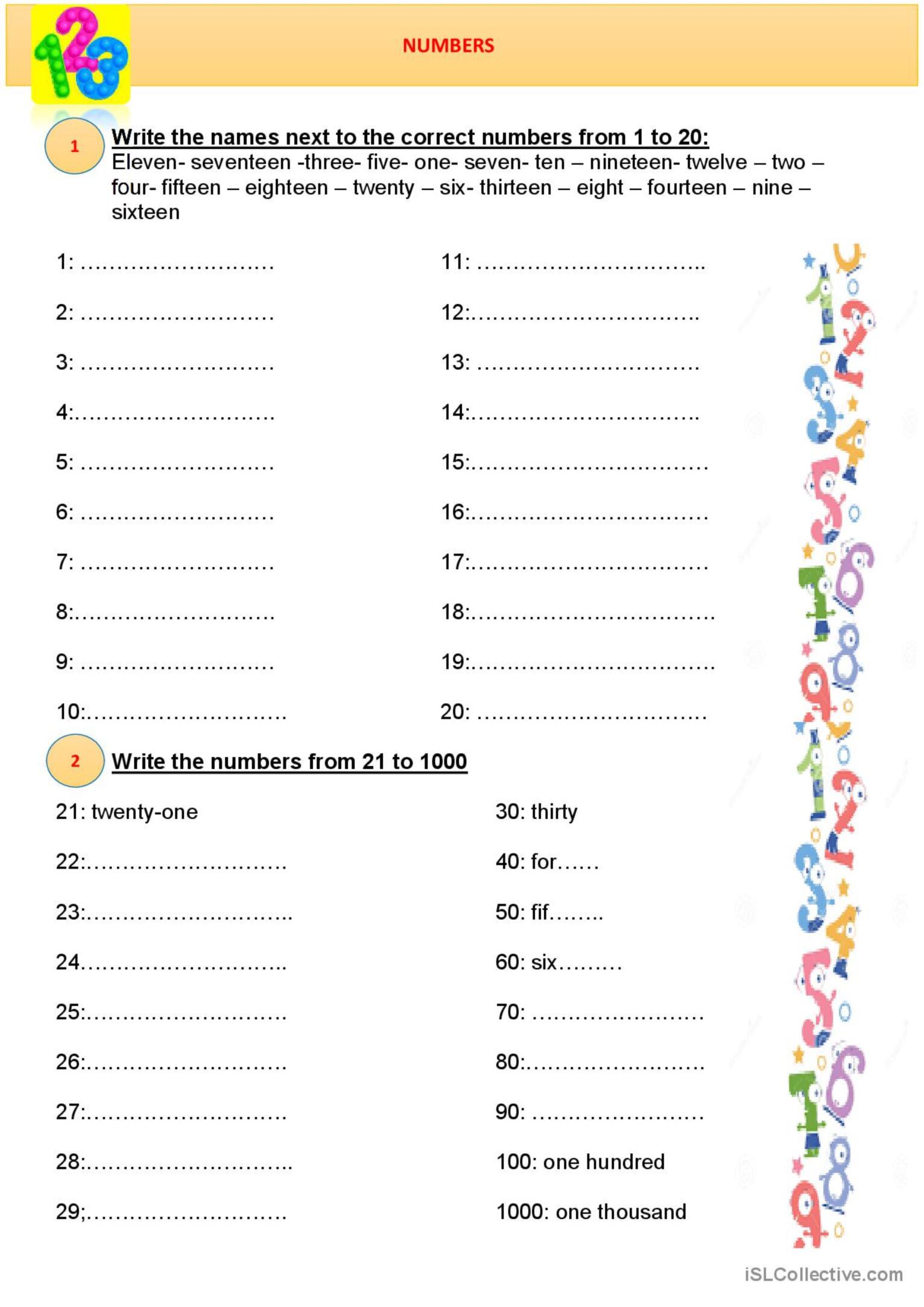 90 Number Words Worksheet 1-1000 43