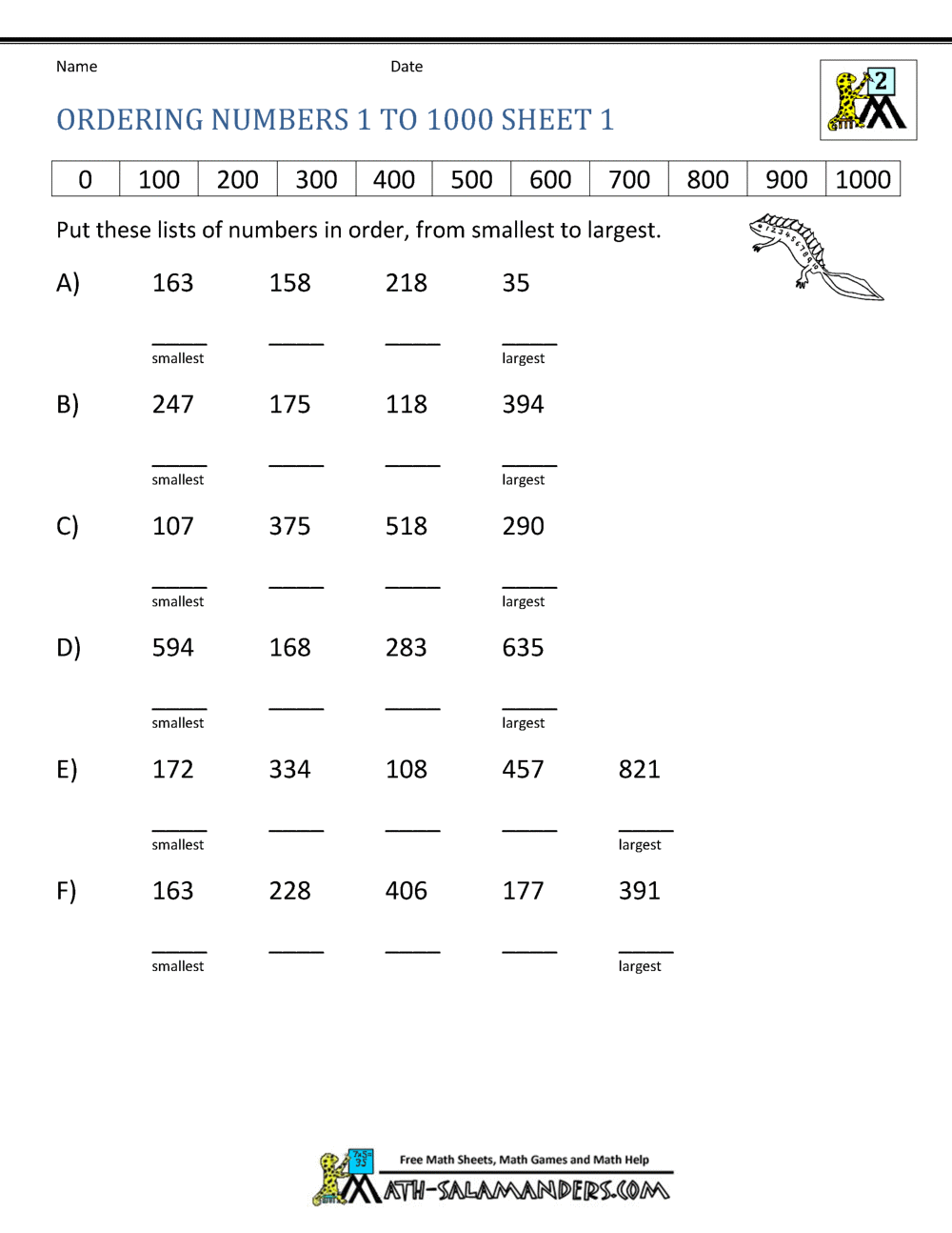 90 Number Words Worksheet 1-1000 70