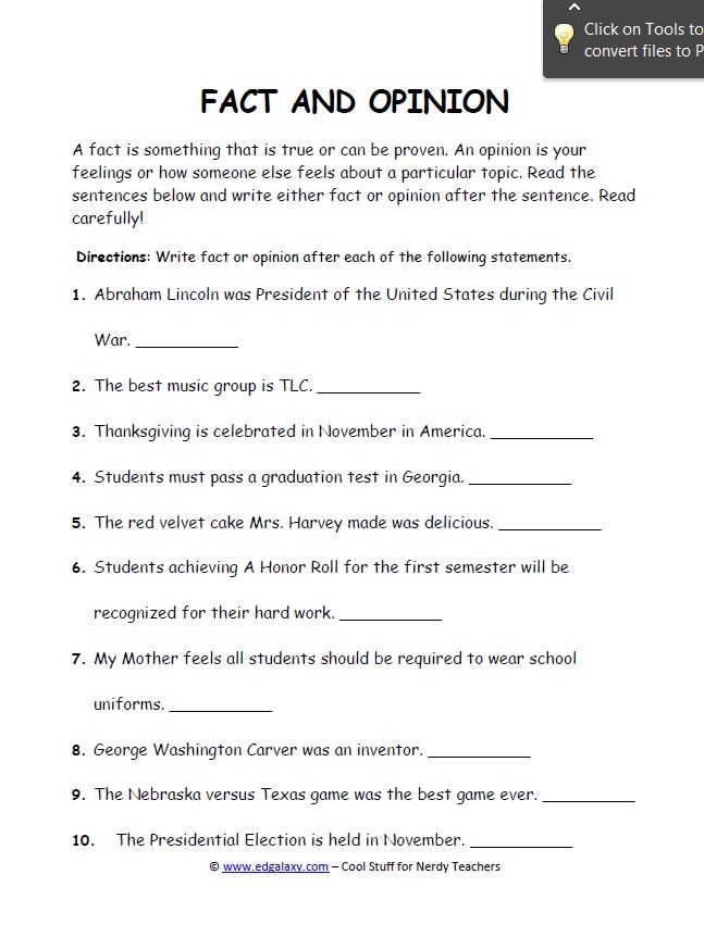 90 Printable Facts And Opinion Worksheet 22