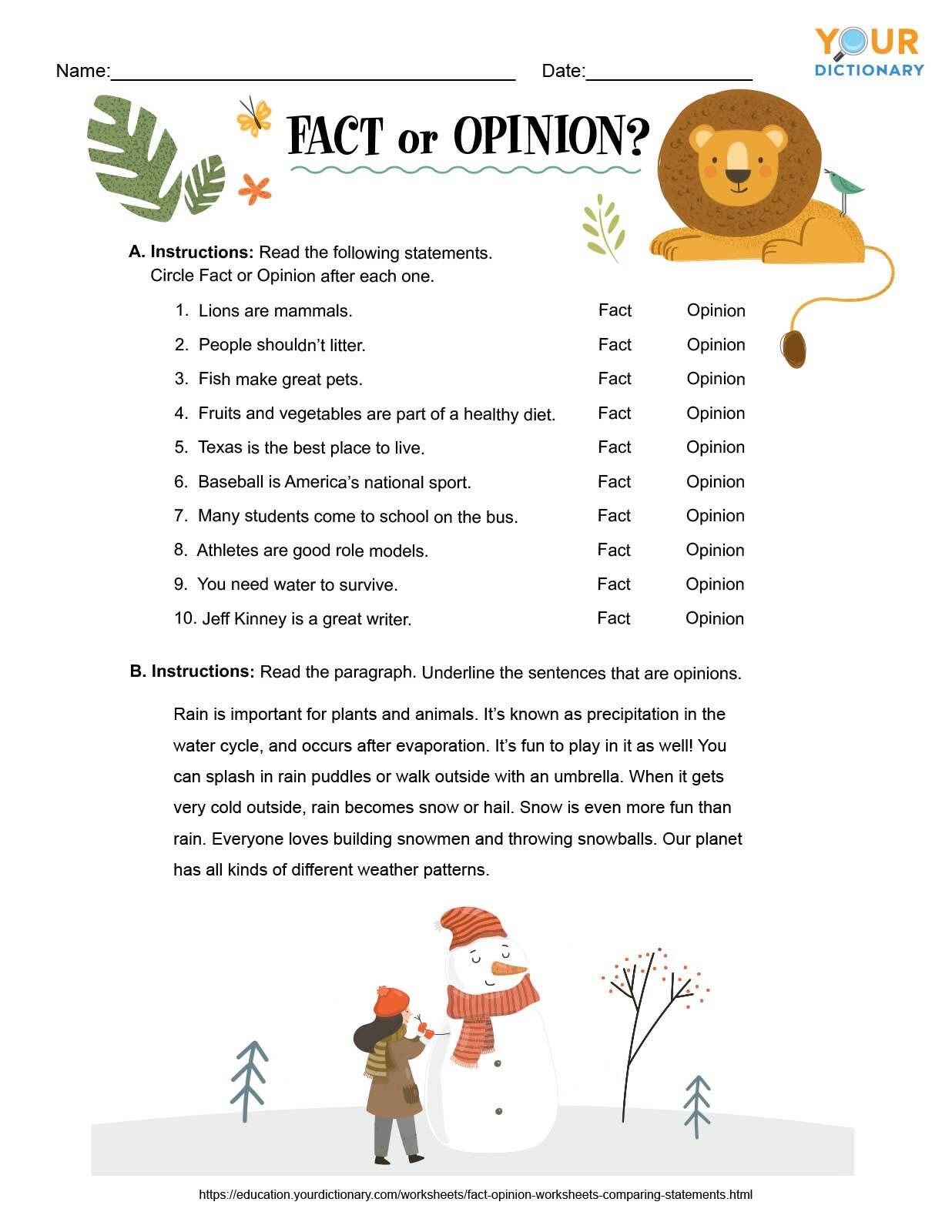 90 Printable Facts And Opinion Worksheet 24