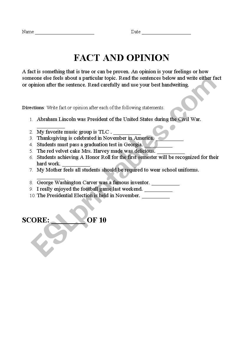 90 Printable Facts And Opinion Worksheet 26