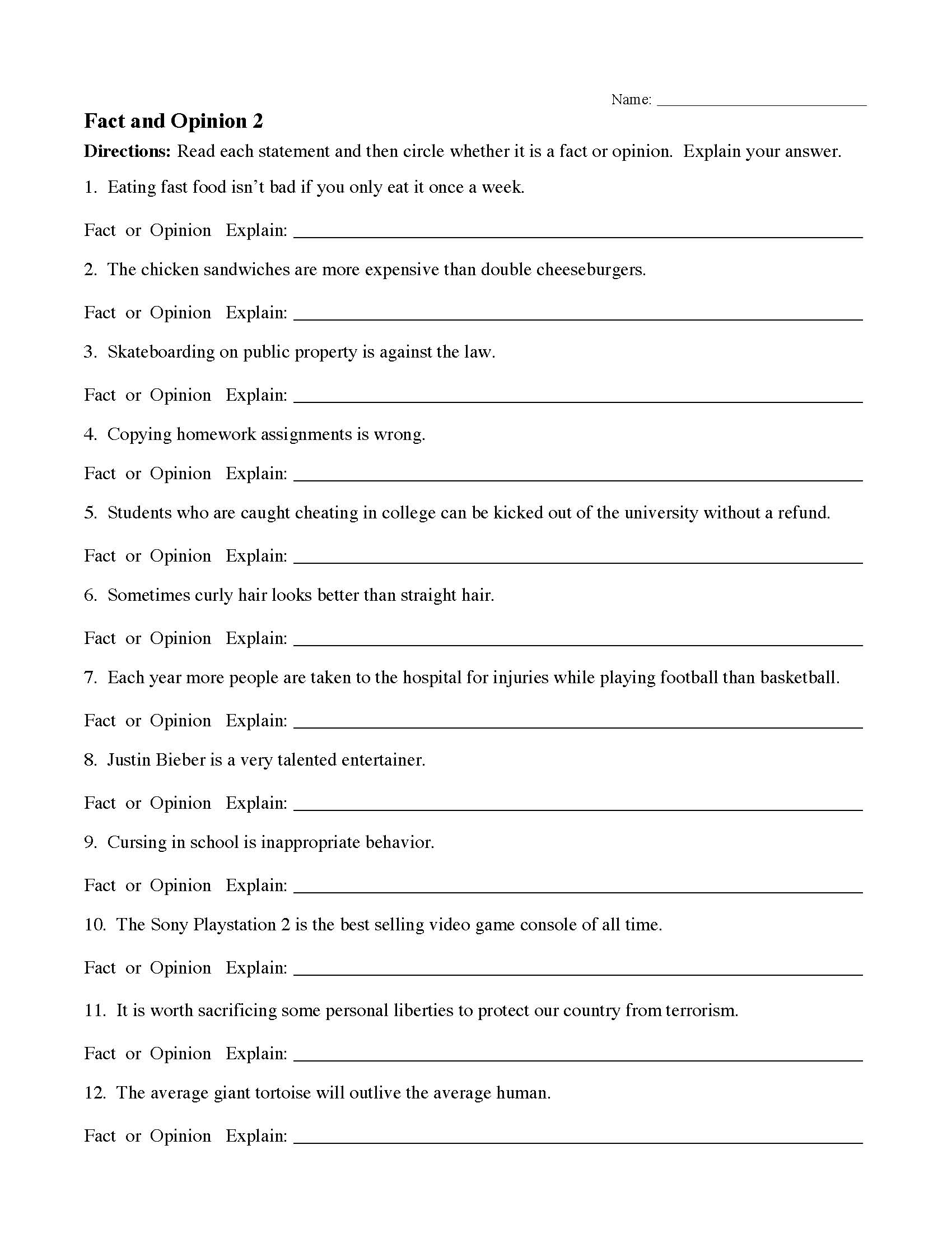 90 Printable Facts And Opinion Worksheet 33