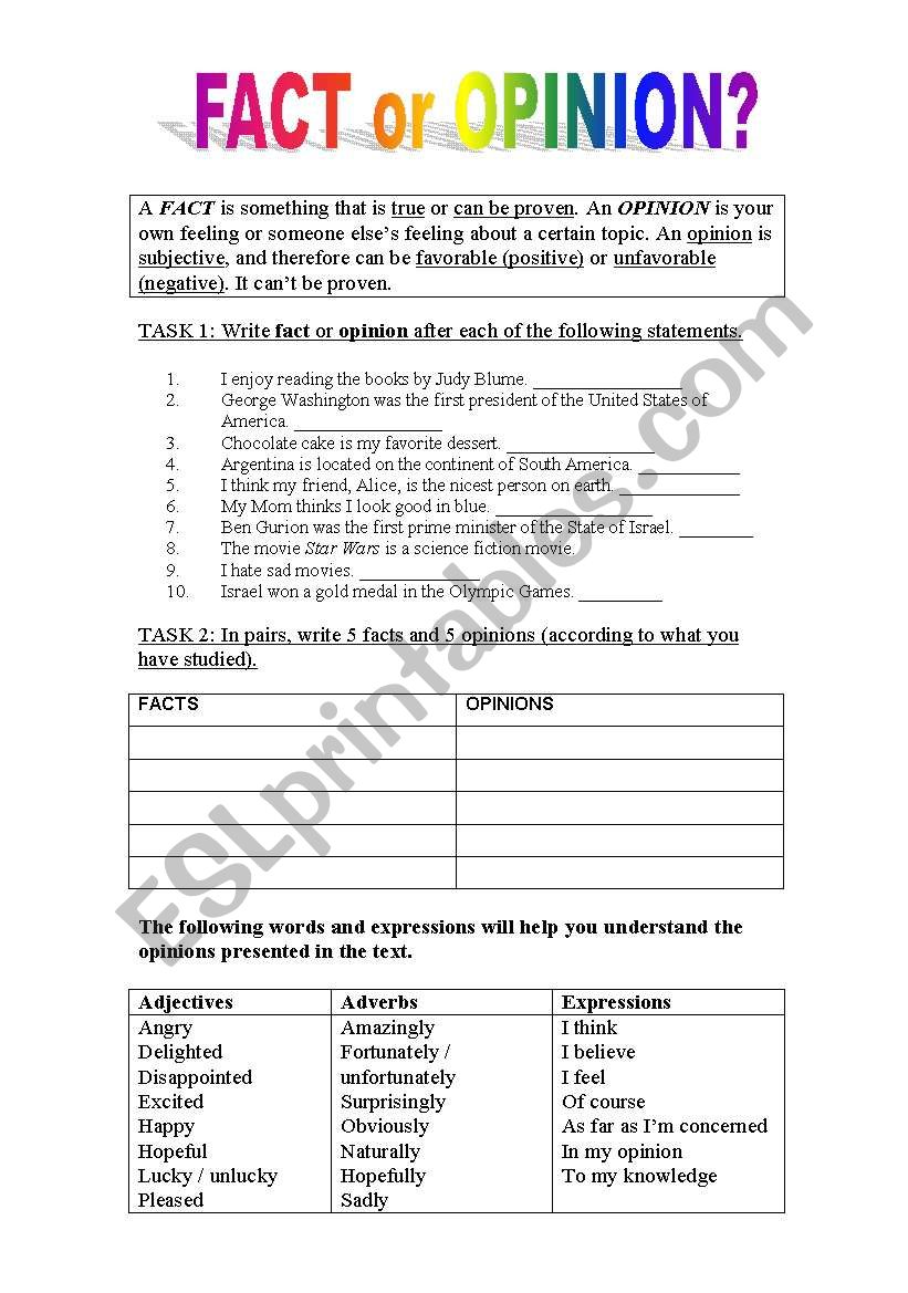 90 Printable Facts And Opinion Worksheet 38