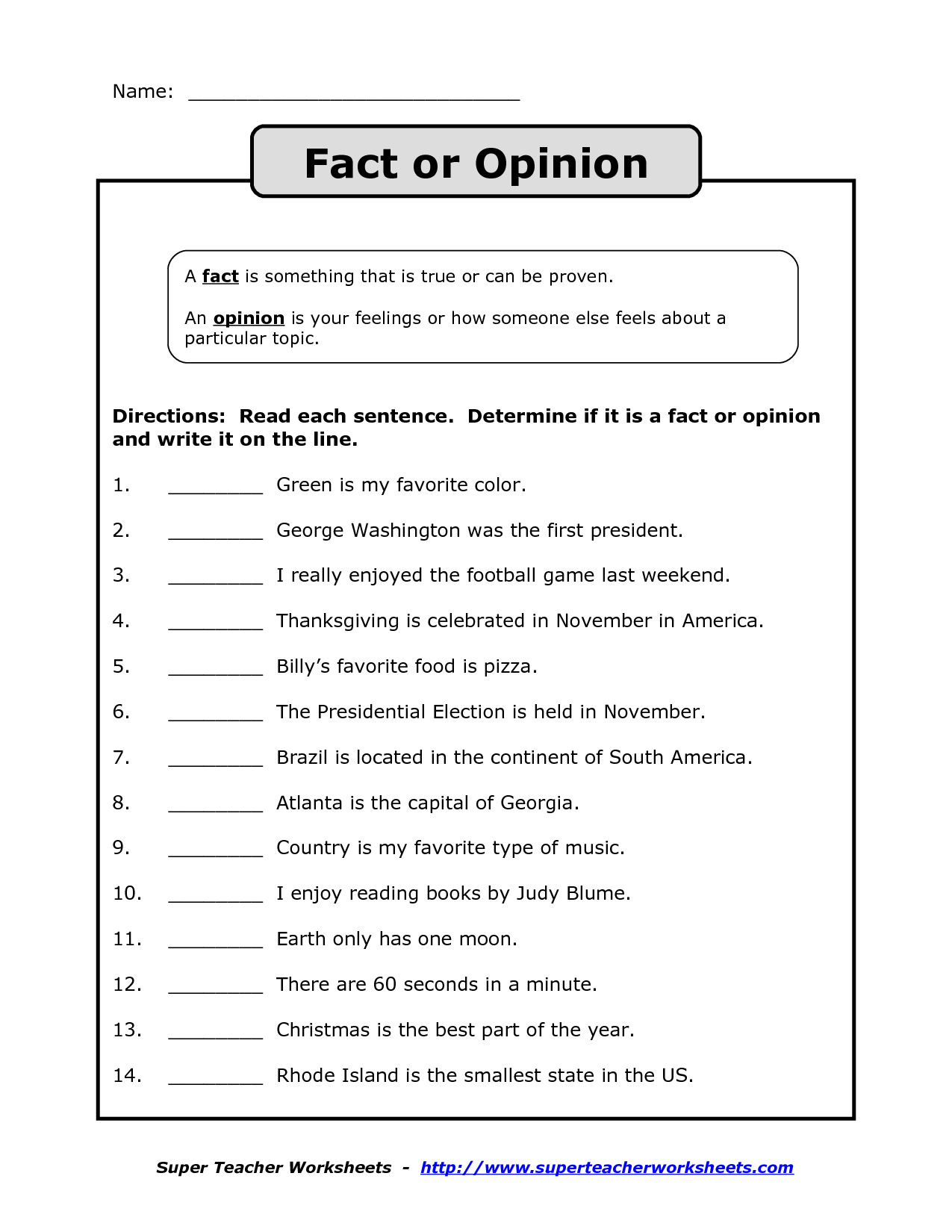 90 Printable Facts And Opinion Worksheet 40