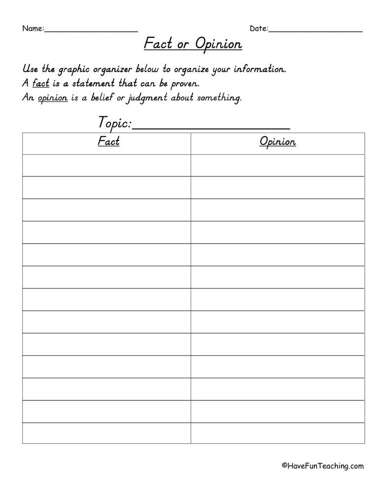 90 Printable Facts And Opinion Worksheet 42