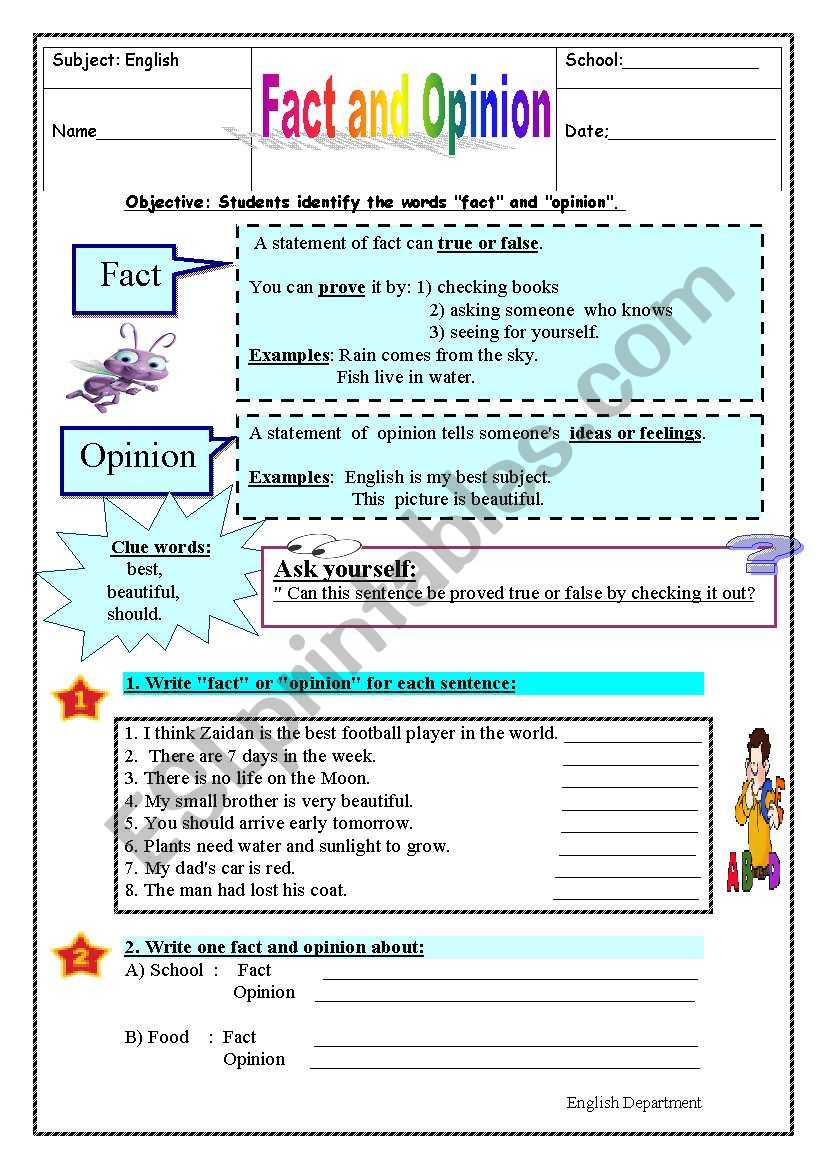 90 Printable Facts And Opinion Worksheet 54