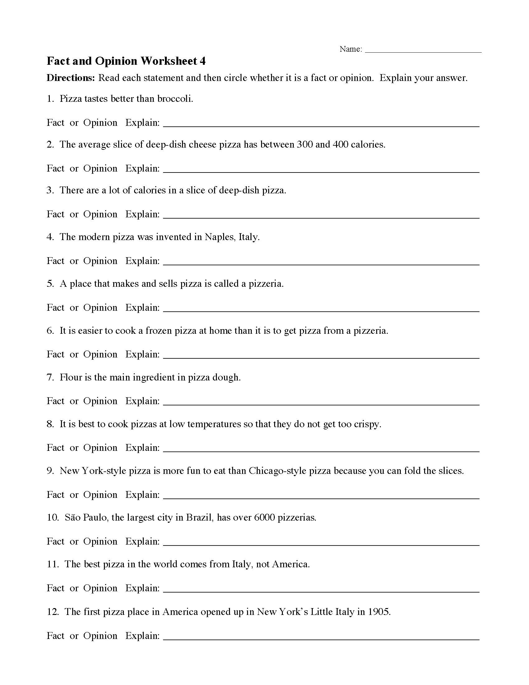 90 Printable Facts And Opinion Worksheet 56