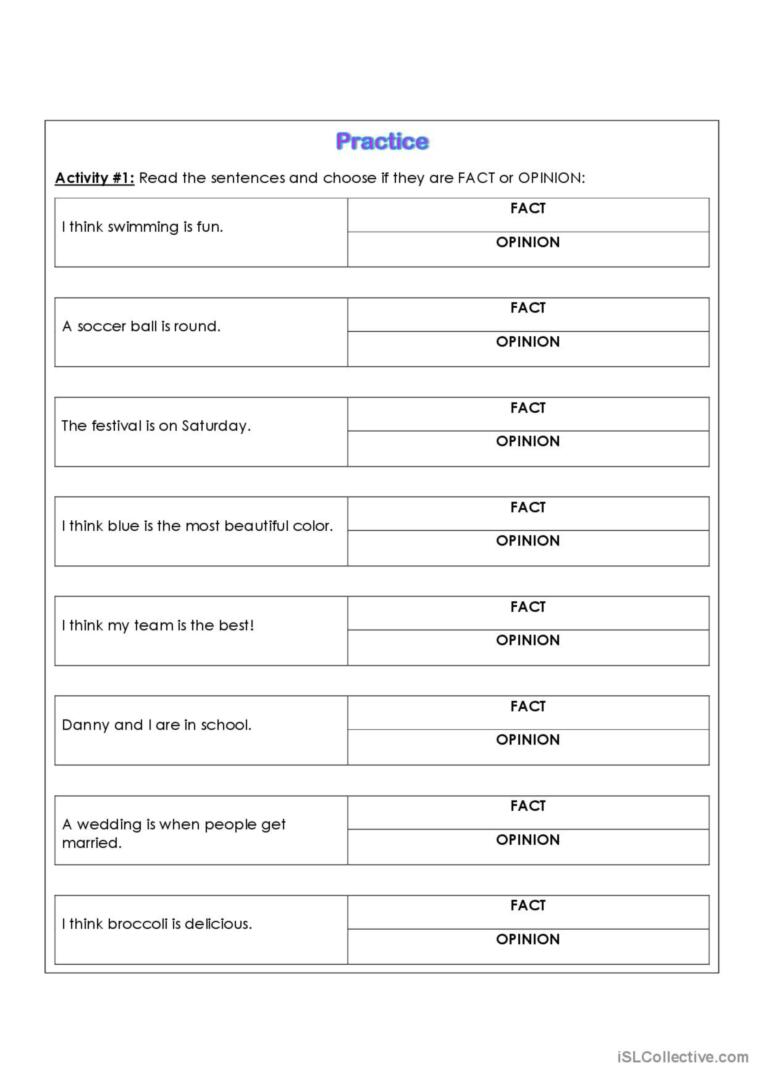 90 Printable Facts And Opinion Worksheet 60