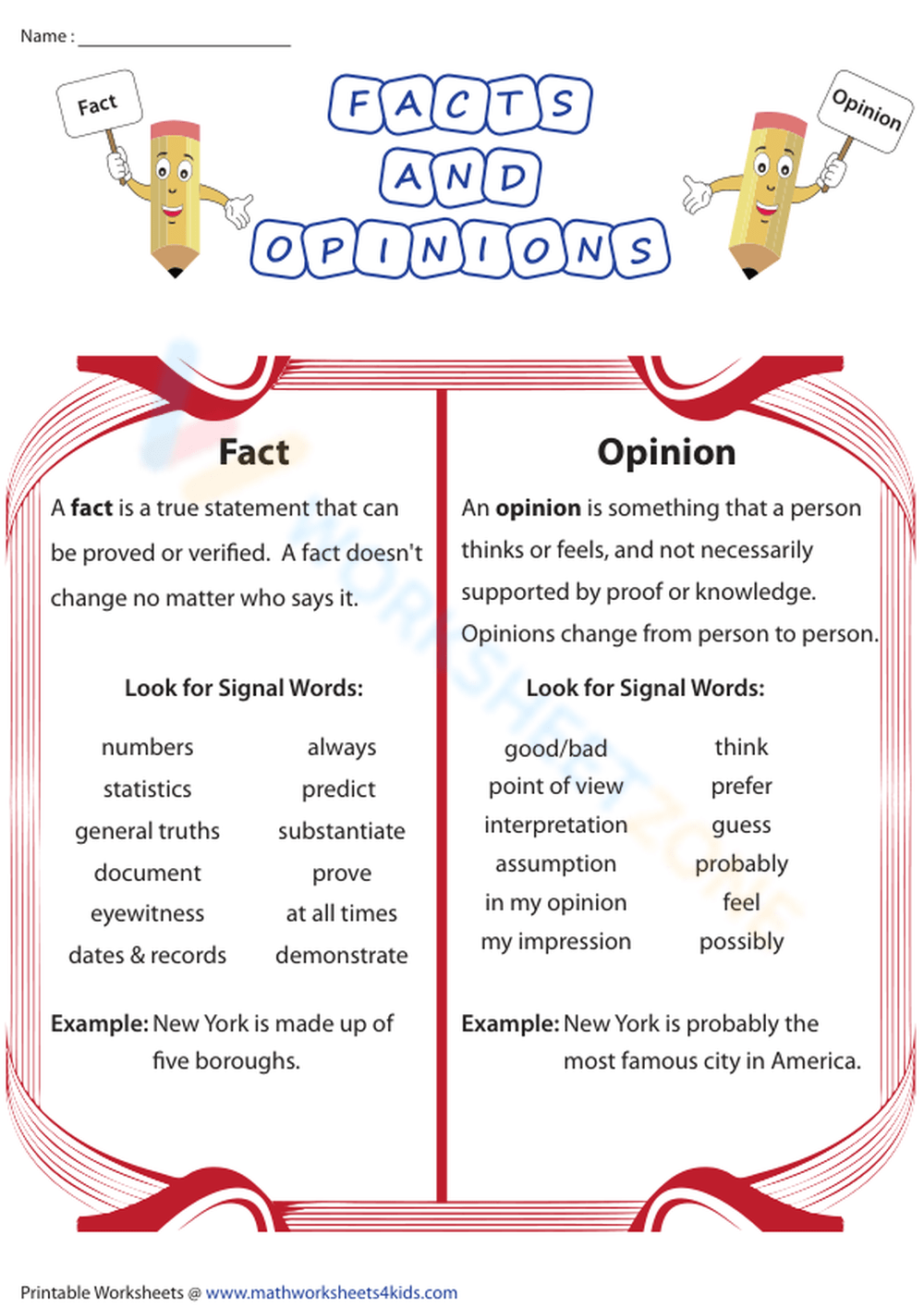 90 Printable Facts And Opinion Worksheet 72