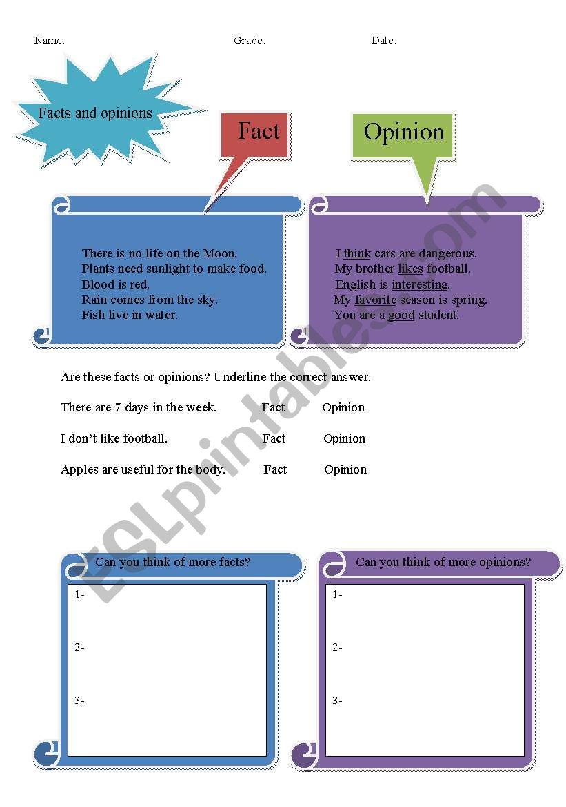 90 Printable Facts And Opinion Worksheet 75