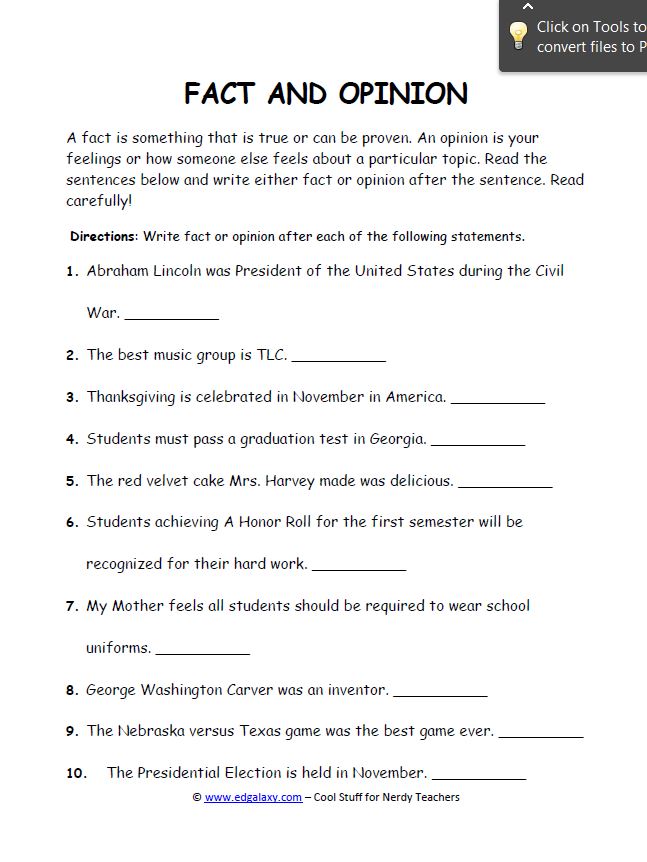 90 Printable Facts And Opinion Worksheet 86