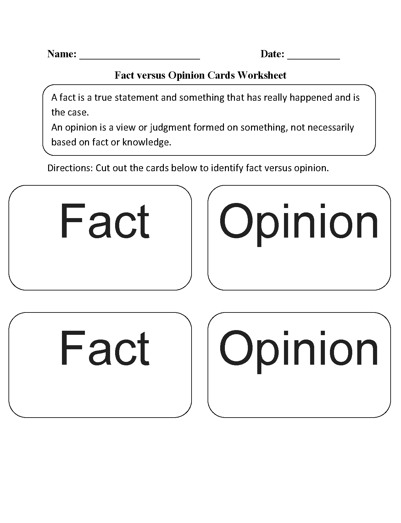 90 Printable Facts And Opinion Worksheet 88