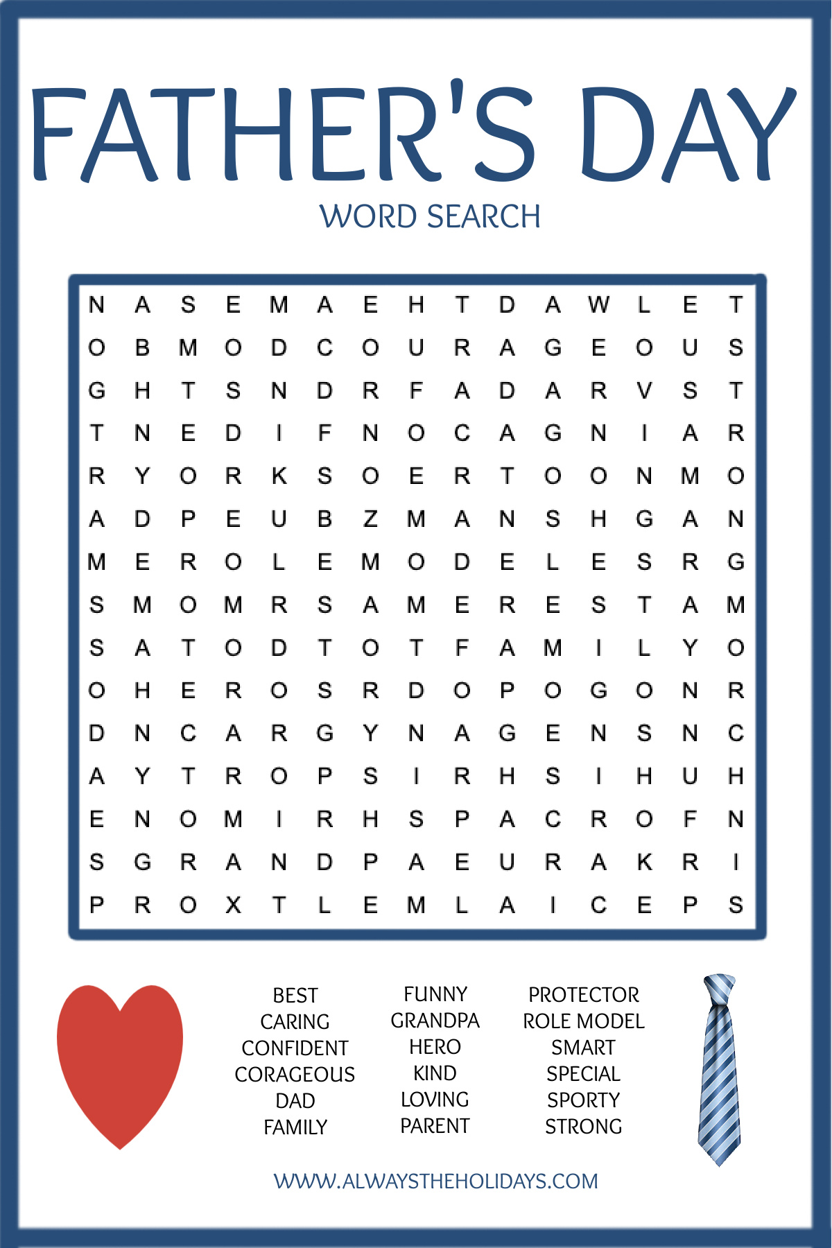 Printable 70 Fathers Day Word Search 1