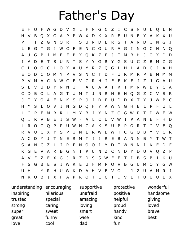 Printable 70 Fathers Day Word Search 4