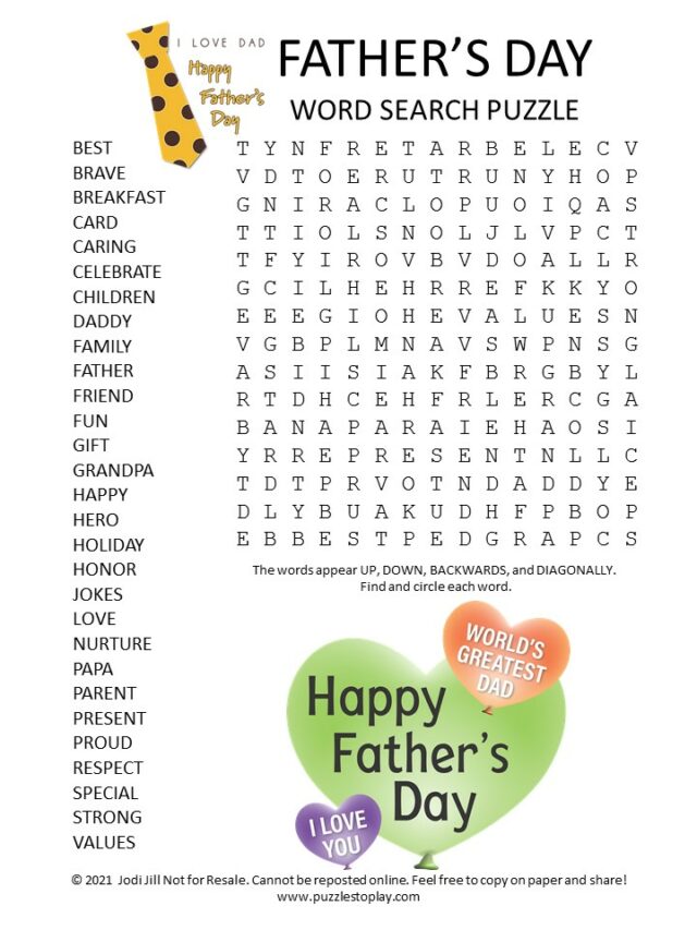 Printable 70 Fathers Day Word Search 56