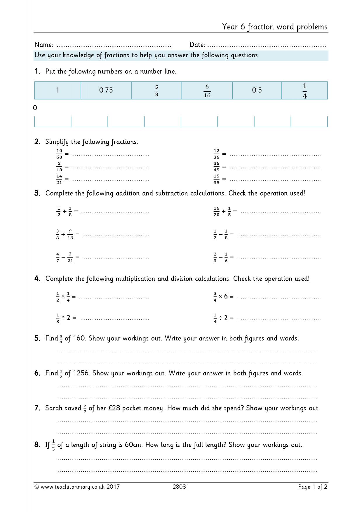 Save 85 Fractions Word Problems Worksheets 23