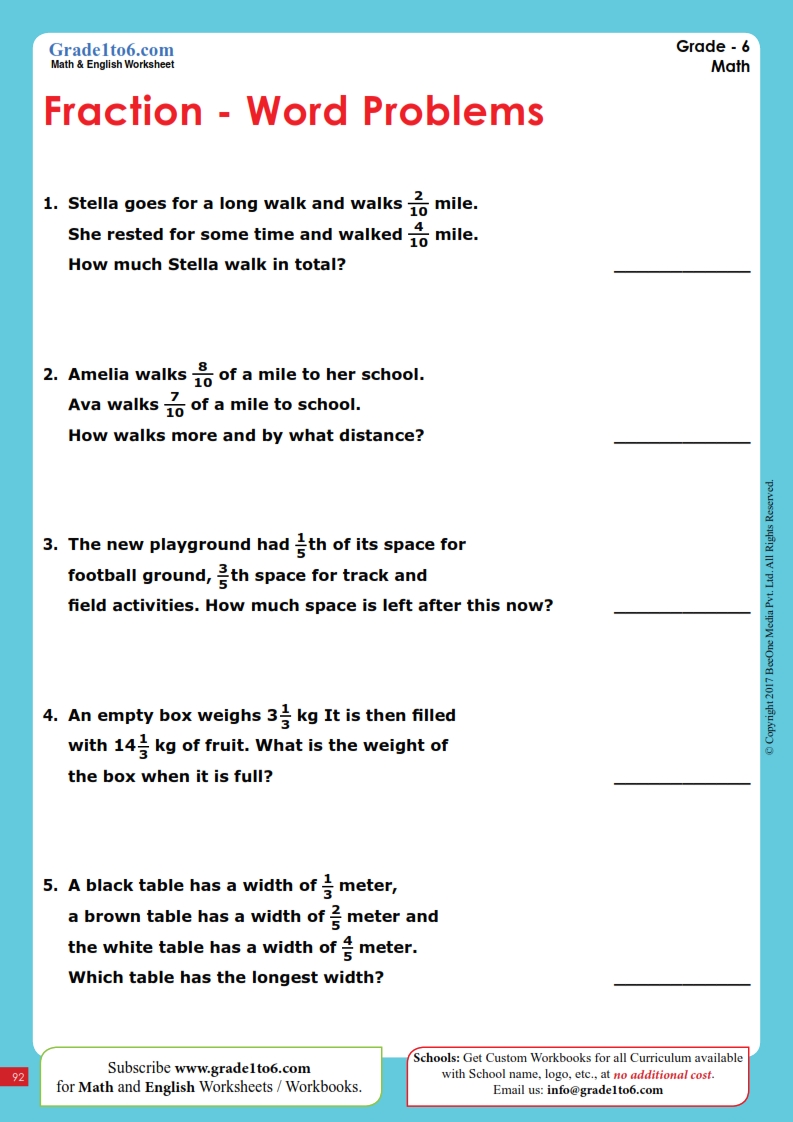 Save 85 Fractions Word Problems Worksheets 36