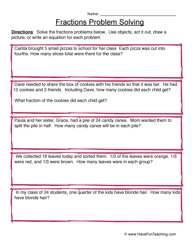 Save 85 Fractions Word Problems Worksheets 50