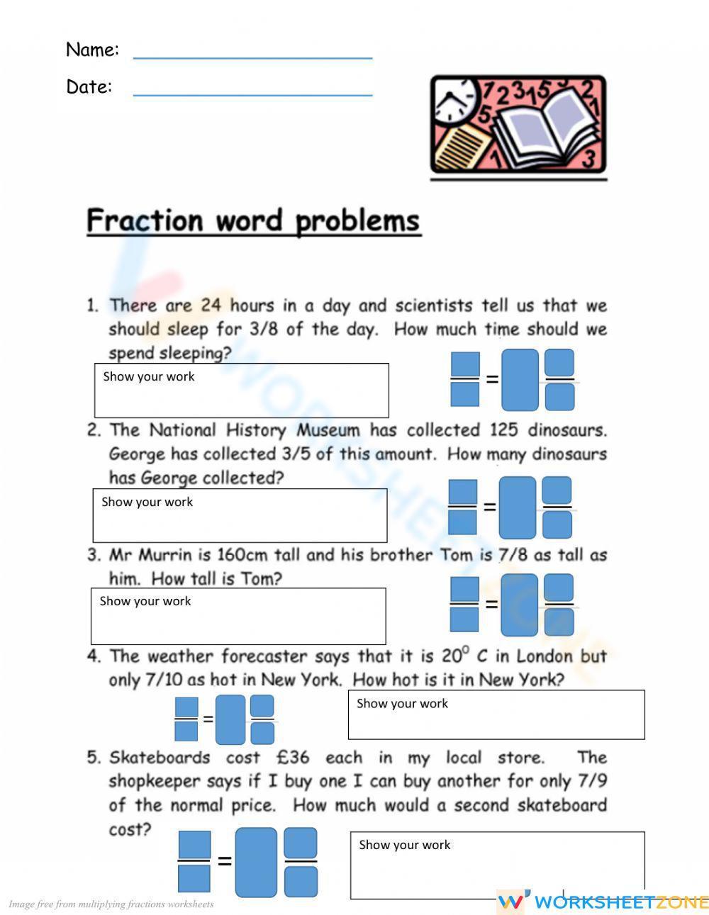 Save 85 Fractions Word Problems Worksheets 60