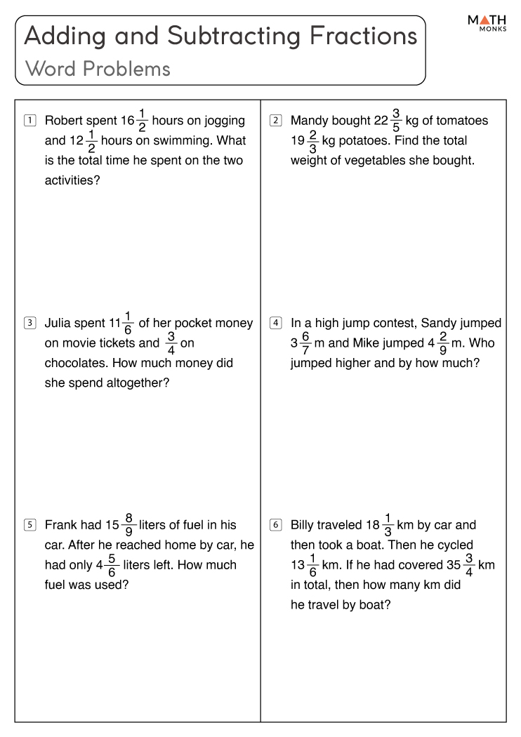 Save 85 Fractions Word Problems Worksheets 70